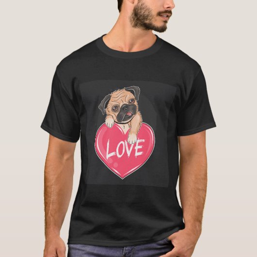 パグ犬バレンタインパピーアート Tシャツ (正面)