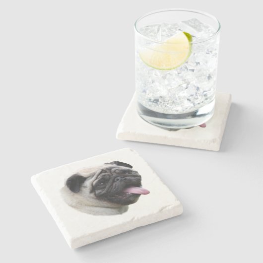 パグ犬ペットの写真ポートレート ストーンコースター (横)