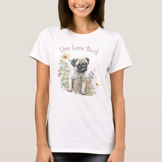 パグ犬ママの花 Tシャツ (正面)