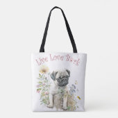 パグ犬ママ フローラル トートバッグ (裏面)
