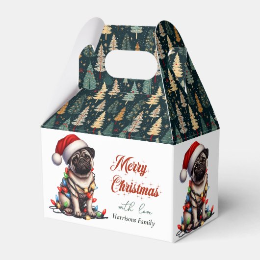 パグ犬レトロかわいいクリスマス フェイバーボックス (裏面サイド)