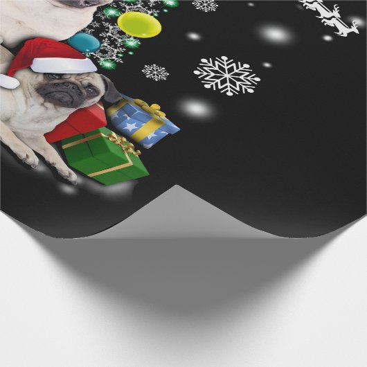 パグ犬動物とのメリークリスマス ラッピングペーパー (角)