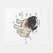 パグ犬図の解剖学 フリースブランケット (正面(横))