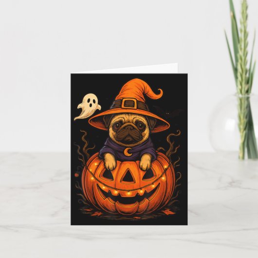 パグ犬種のペットかわいいハロウィンカボチャ ハロウィン カード (正面)