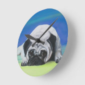 パグ犬 ラウンド壁時計 (傾斜)