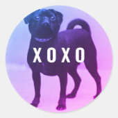 パグ犬 XOXO バレンタインデー ラウンドシール (正面)