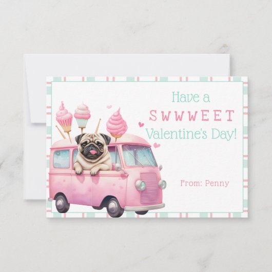 パグ甘いバレンタインデーのカード 招待状 (正面)