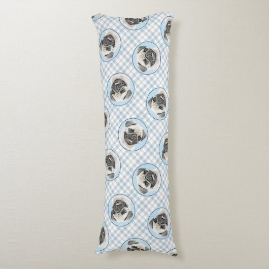 パグ絵を描ズポーン銀可愛いオリジナルペットドッグアート ボディピロー (正面縦)