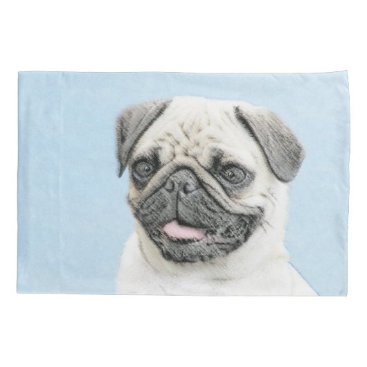 パグ絵画ス-かわいいオリジナルの犬芸術 枕カバー (裏面)