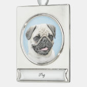 パグ絵画ズ – かわいいオリジナルドッグアートシルバーメッキ シルバープレートバナーオーナメント (左)