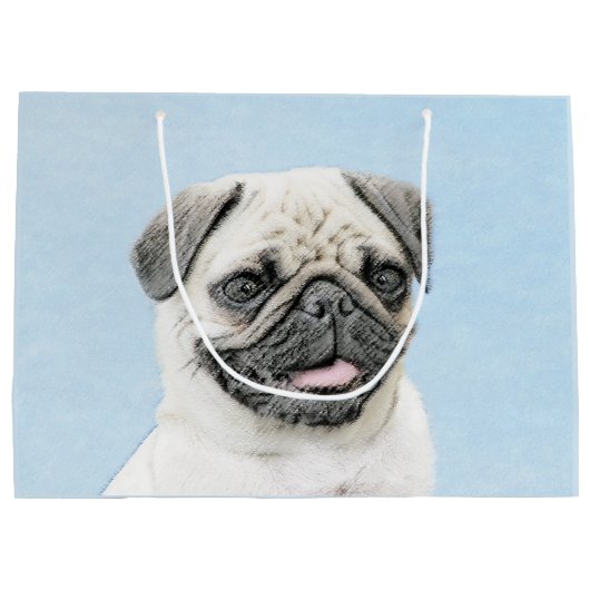 パグ絵画ズ – かわいいオリジナルドッグアート ラージペーパーバッグ (裏面)