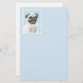 パグ絵画ズ – かわいいオリジナルドッグアート 便箋 (正面/裏面)