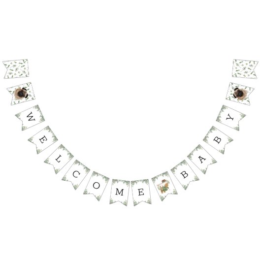 パグ緑の赤ちゃんシャワー子犬のバンティングバナー バンティングフラッグ (全)