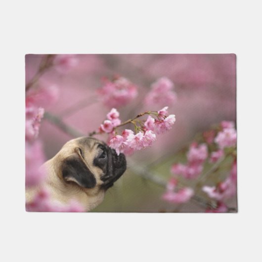 パグ臭いさくらんぼの花 ドアマット (正面)