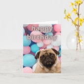パグ誕生日カード カード (黄色い花)