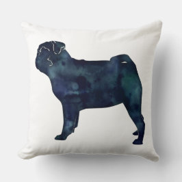 パグ黒い水色のシルエット クッション