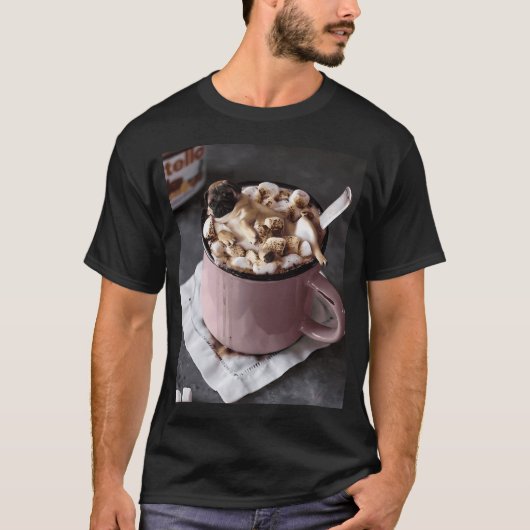 パグ かわいい 飲む マシュマロ Tシャツ (正面)