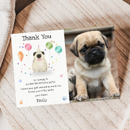 パグ らしくて子犬の誕生日パーティー お礼のカード 招待状