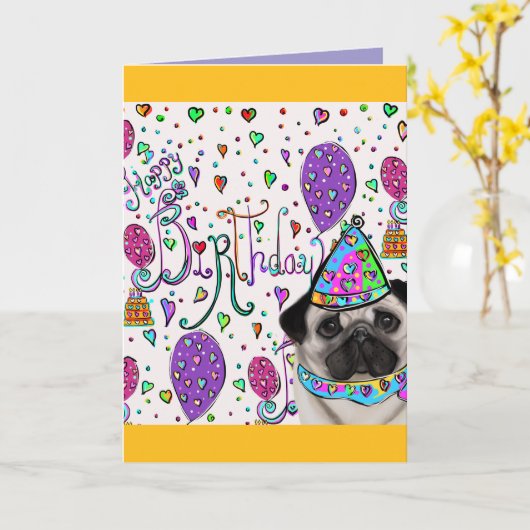 パグ カード (黄色い花)