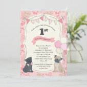 パグ&キスズ子犬写真誕生日 招待状 (スタンド正面)