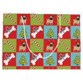 パグ、キャンディーキャン、ボーン、木 ラージペーパーバッグ (裏面)