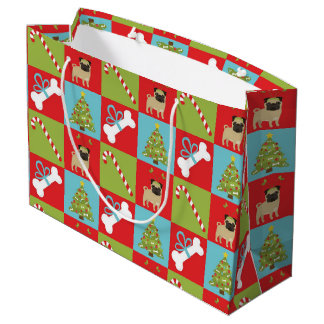 パグ、キャンディーキャン、ボーン、木 ラージペーパーバッグ