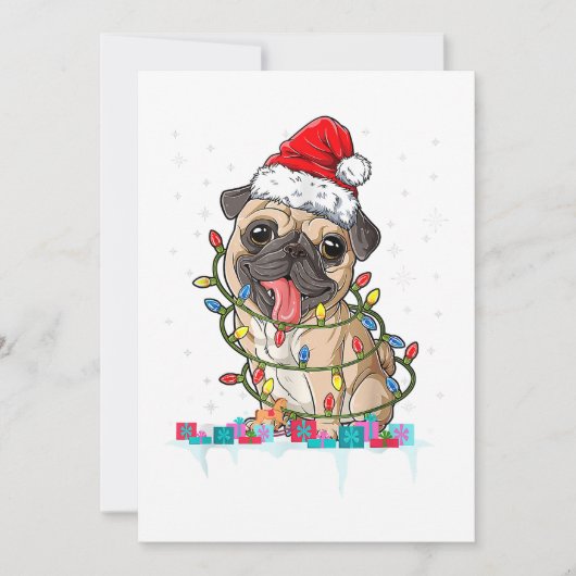 パグ クリスマスツリー ライト サンタ 犬 Xmas ギフト 男の子 招待状 (正面)