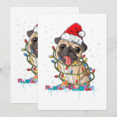 パグ クリスマスツリー ライト サンタ 犬 Xmas ギフト 男の子 招待状 (正面/裏面)