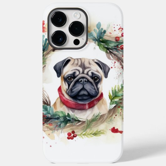 パグ クリスマスリース 祝祭の子犬 Case-Mate iPhoneケース (裏面)