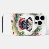 パグ クリスマスリース 祝祭の子犬 iPhoneケース (裏面横)