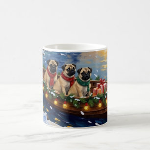 パグ クリスマス ボート ホリデー コーヒーマグカップ