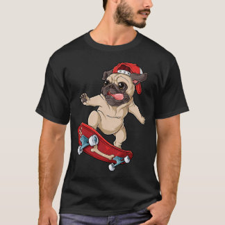 パグ スケートボード T ドッグ パピー 面白い スケーター ボード Tシャツ
