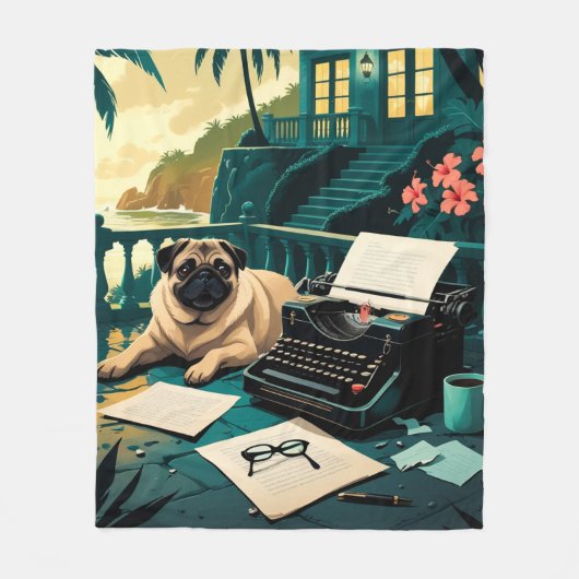 パグ・ドッグ紳士のヴィンテージ フリースブランケット (正面)