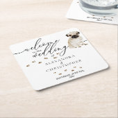 パグ・ドッグ・パピーが結婚にようこそ スクエアペーパーコースター (アングル)