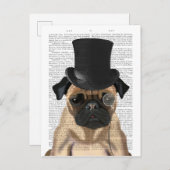 パグ、ハウンドフォーマルー、ハット ポストカード (正面/裏面)