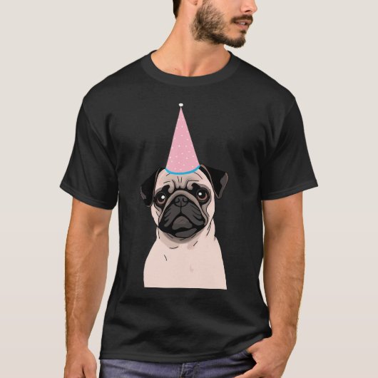 パグ ハッピーバースデー Tシャツ (正面)