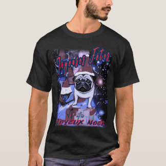 パグ ハッピー ホリデー 87 メリークリスマス ジョワイユ ノエル Tシャツ