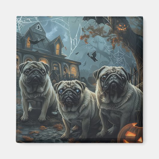 パグ ハロウィンの夜 ワンコの喜び マグネット (正面)