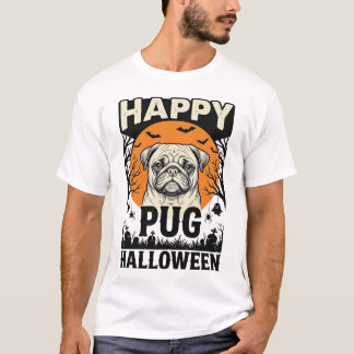 パグ ハロウィン ハッピー ヴィンテージ スプーキー 犬_1 Tシャツ
