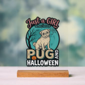 パグ ハロウィン 少女 ヴィンテージ ベクター デザイン_1 アクリルサイン (ニュートラル)