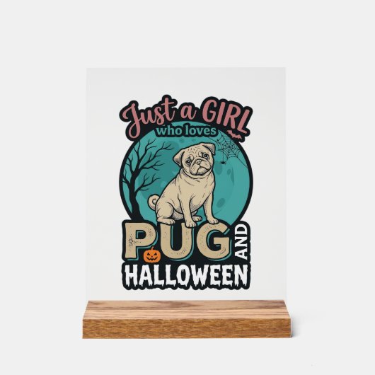 パグ ハロウィン 少女 ヴィンテージ ベクター デザイン_1 アクリルサイン (正面)