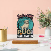 パグ ハロウィン 少女 ヴィンテージ ベクター デザイン_1 アクリルサイン (ウェディング)