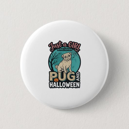 パグ ハロウィン 少女 ヴィンテージ ベクター デザイン_1 缶バッジ (正面)