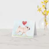 パグ ハート 犬 アート ノート カード (黄色い花)