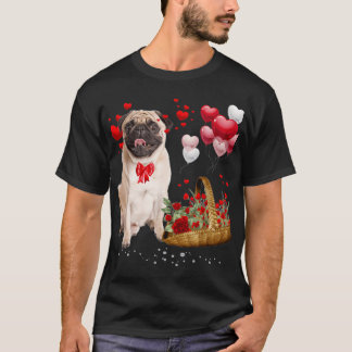 パグ バレンタインデー ハート 愛犬家 少年 男性 愛 Tシャツ