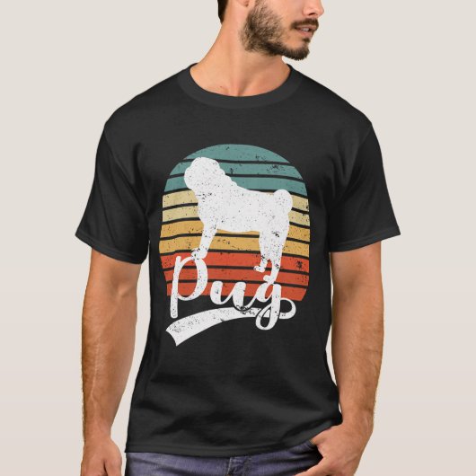 パグ パグ レトロ 犬好き ギフト Tシャツ (正面)