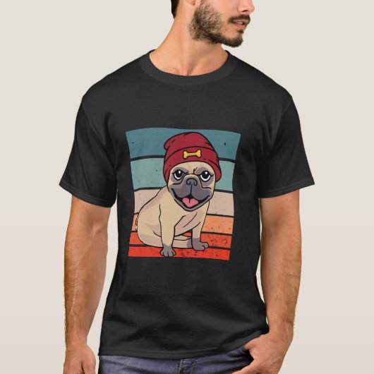 パグ ビーニー 赤 骨 かわいい 遊び心 幸せ おしゃれ アニ Tシャツ (正面)