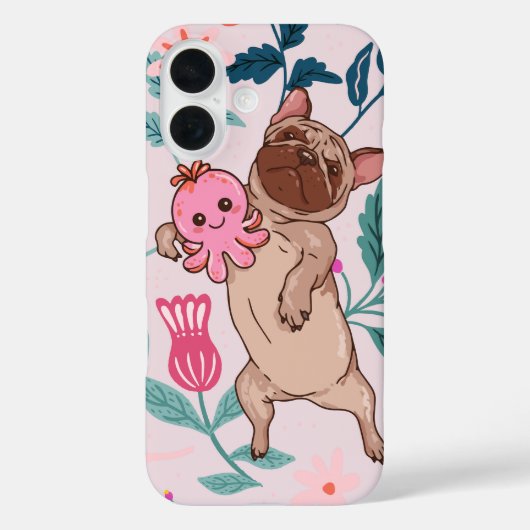 パグ&ピンクタコよくはしゃぐドッグフローラ Case-Mate iPhoneケース (裏面)