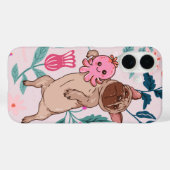 パグ&ピンクタコよくはしゃぐドッグフローラ Case-Mate iPhoneケース (裏面 (横))