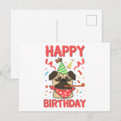 パグ・ブルドッグの誕生日おめでとう ポストカード (正面/裏面)